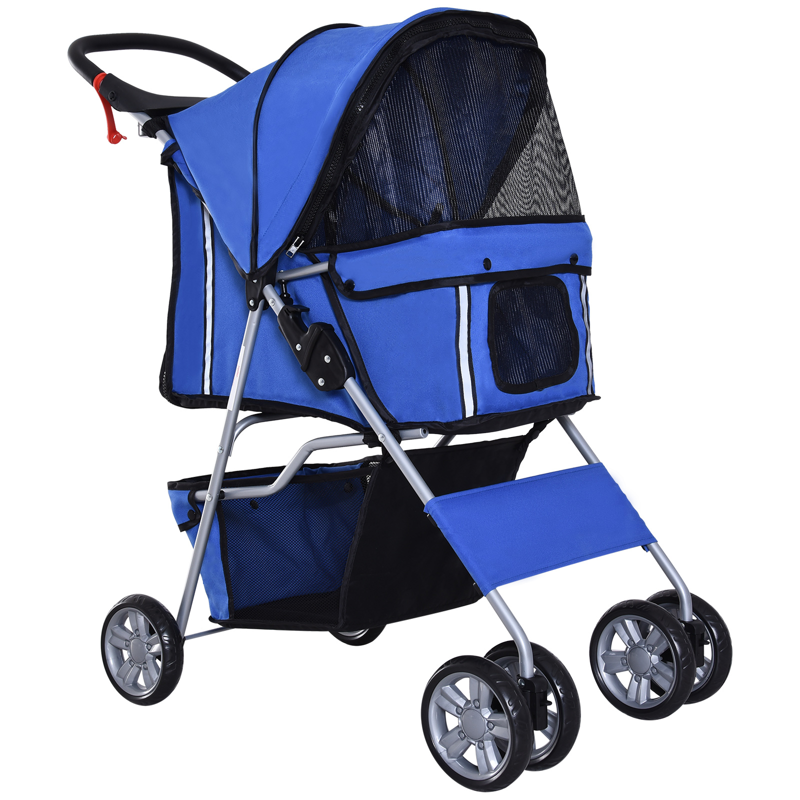 PawHut Cochecito para Mascotas Plegable Carrito para Perros Gatos con Toldo Ajustable Cesta de Almacenaje Ventanas y Portavasos Tela Oxford y Frenos 75x45x97 cm