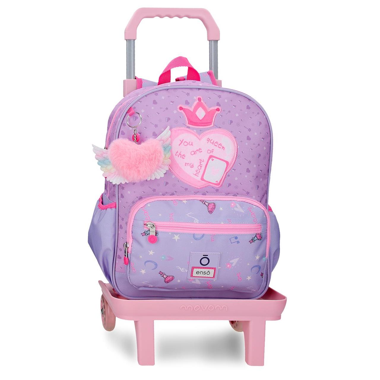 Mochila escolar con carro Enso Queen of hearts lila