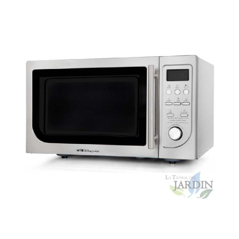 SUINGA Microondas Orbegozo 900W, 25L, Grill 1000W, 8 Niveles de Potencia, Acero Inoxidable