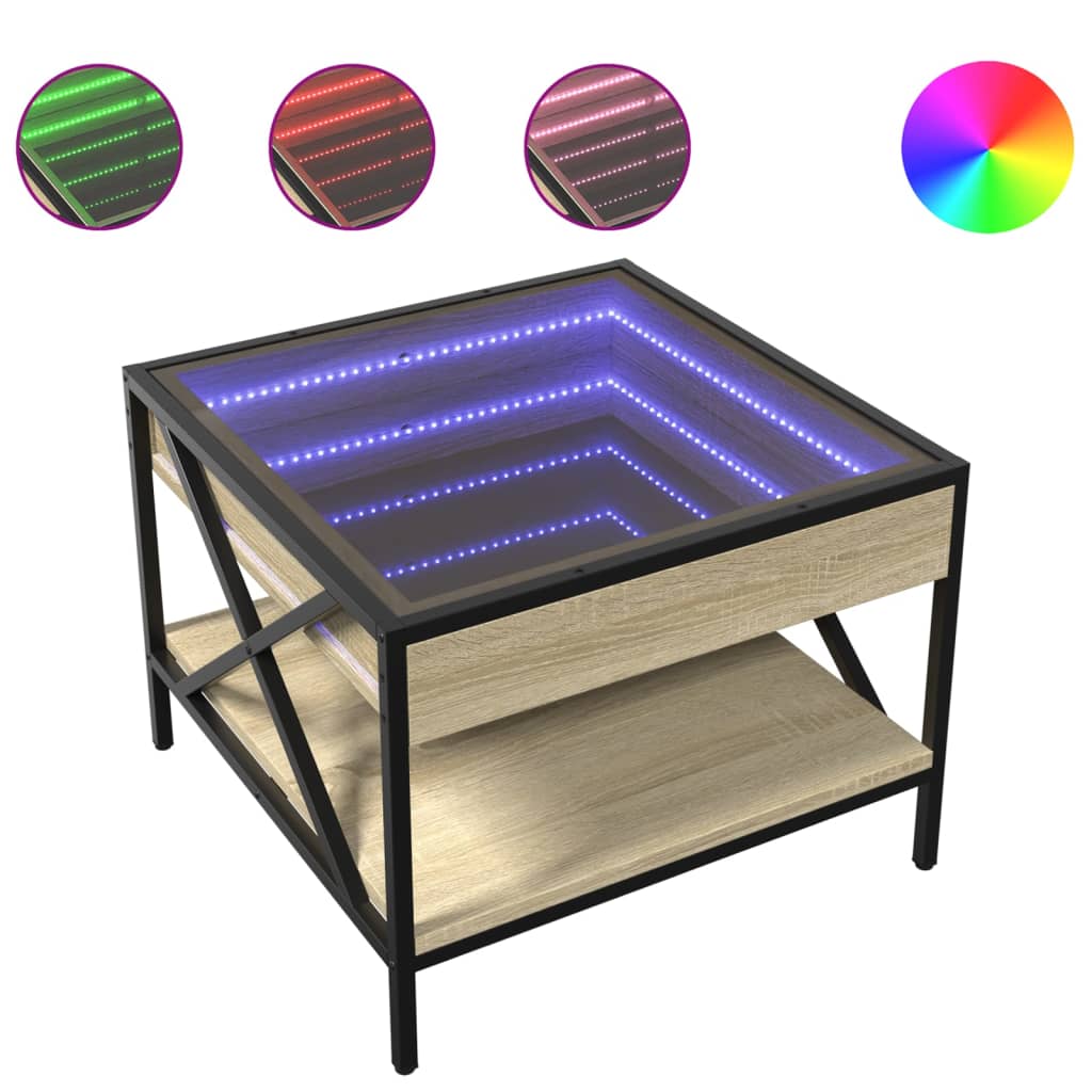 vidaXL Mesa de centro con Infinity LED 50x50x38 cm en color Marrón roble/Roble ahumado/Negro y más | estructura resistente ideal para salón dormitorio o estudio