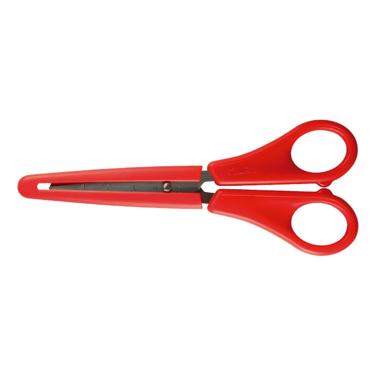 MILAN - Tijeras Escolares de 14.7 cm con Punta Redonda y Funda. Rojo