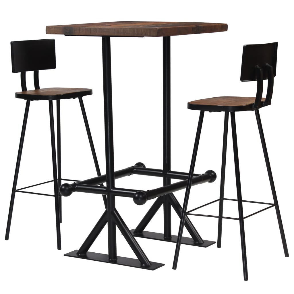 vidaXL Juego de mesa alta y taburetes 3 piezas madera maciza reciclada