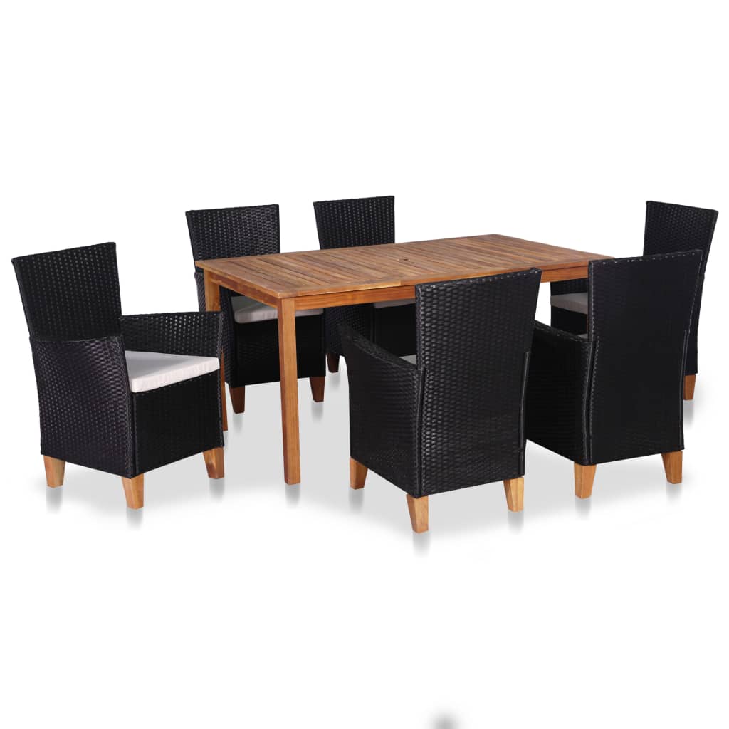 vidaXL Set de comedor de jardín 7 pzas ratán sintético negro y marrón