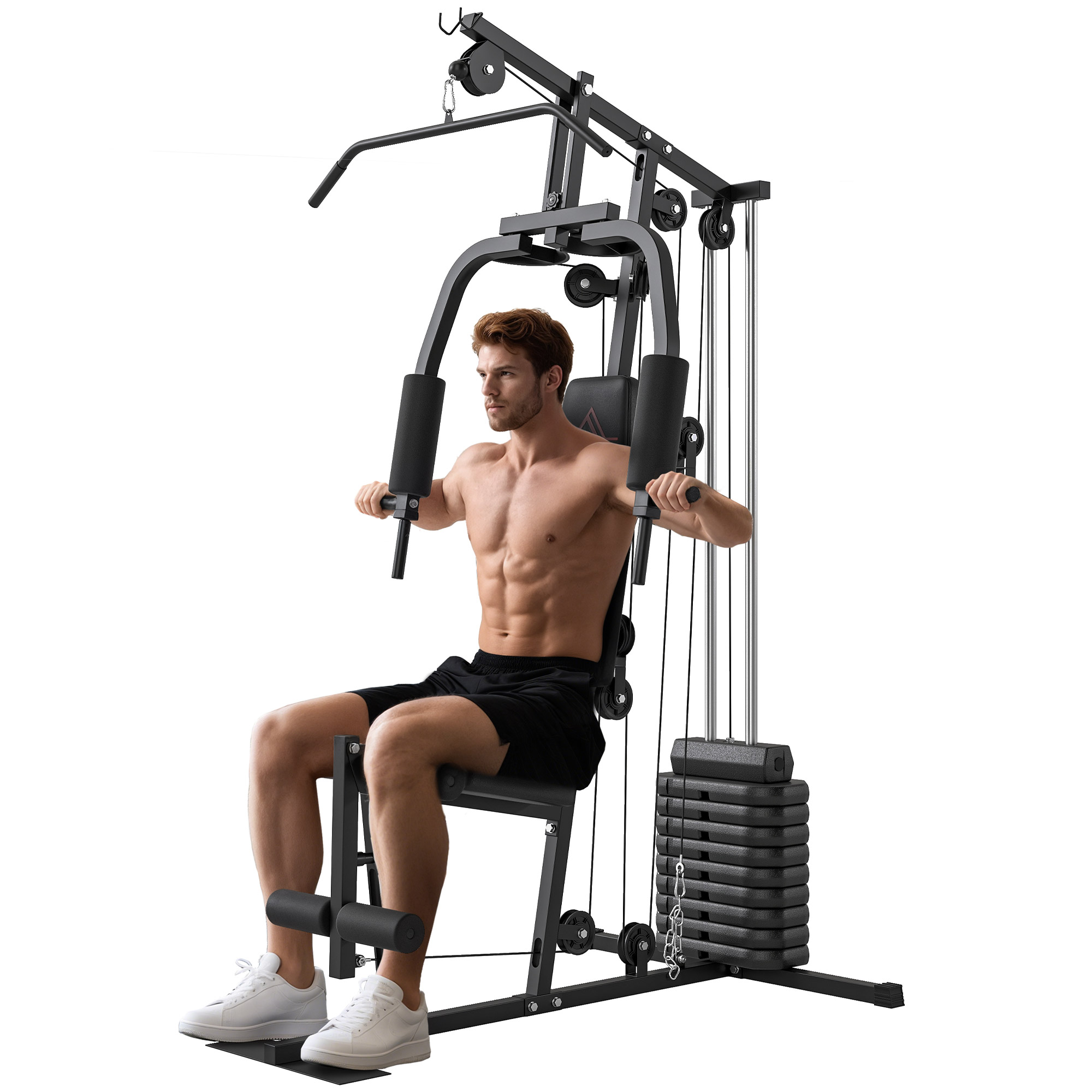 HOMCOM Multiestación Musculación, Máquina de Musculación con Prensa de Pecho, Placas de Peso de 45 kg, Curl de Piernas y Polea Mariposa, Carga 100 kg, para Entrenamiento Casa Gimnasio, Negro