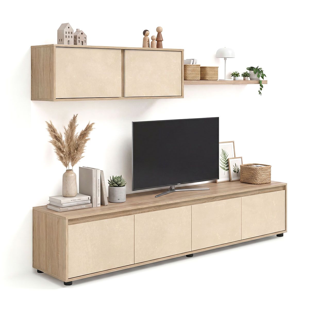 duehome - Salón con mueble de TV y estantería 200 cm Arlet