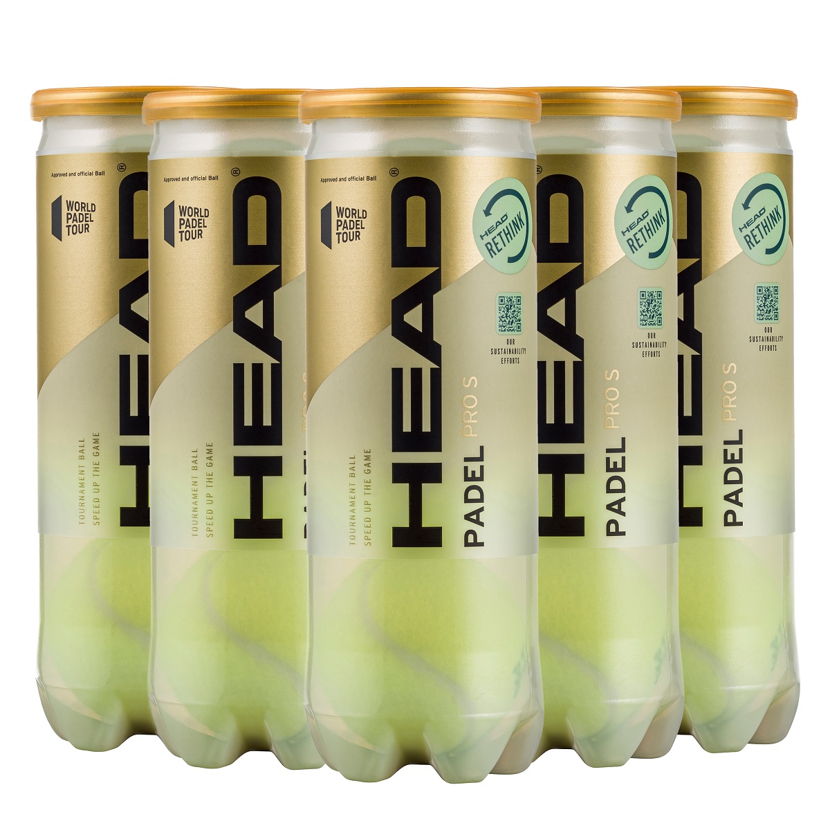 Head Padel PRO S (2023) - Lote Pack 5 Botes, 15 Pelotas Padel, Profesionales, Super Veloces, Homologadas, Máxima Calidad, Rendimiento