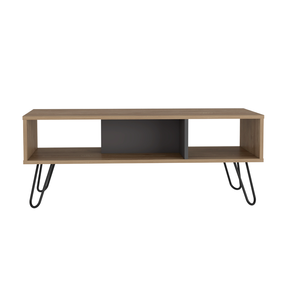 TUHOME Mesa de Centro Vegas, con patas Horquilla, Miel / Plomo Madera manufacturada Salón-Mesas