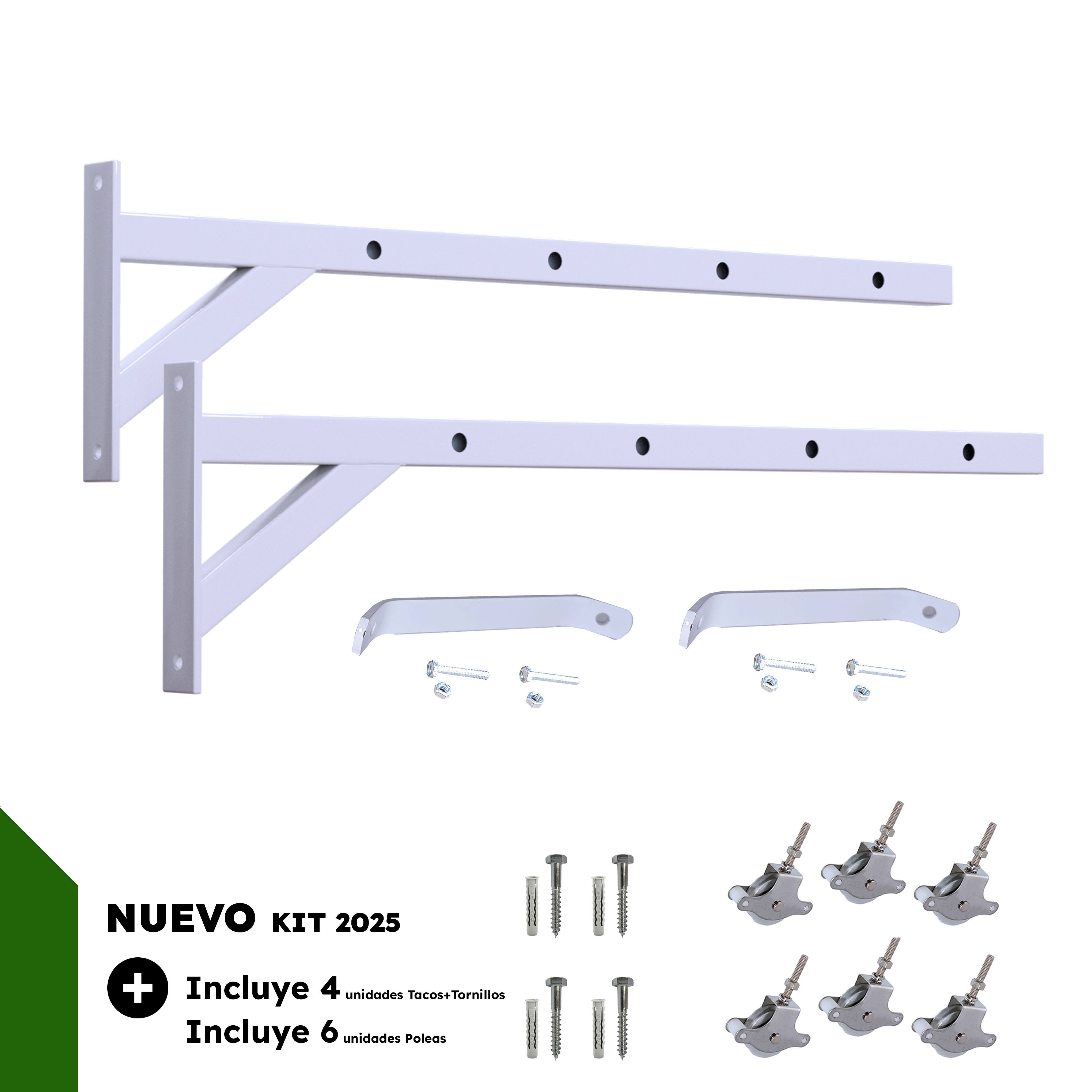 M.Pascual - Tendedero de Pared | 6 Poleas Inox + Incluye Tornillos y Tacos de Nylon | Blanco | Interior y Exterior