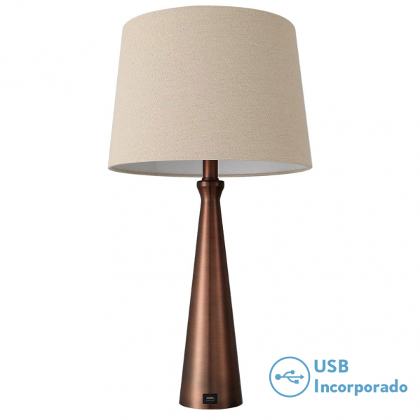 Sobremesa pearl 1xe27 marron 61x33x33 cm puerto usb
