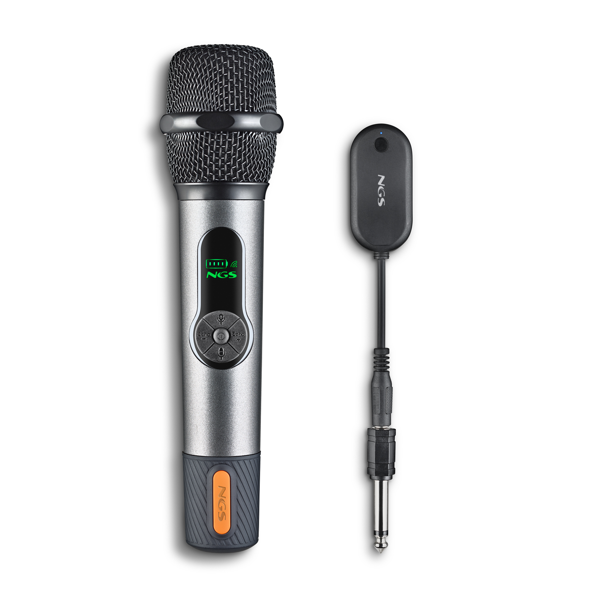 NGS Singer Star – Micrófono Inalámbrico Dinámico 2,4GHz, Autonomía 30h, Control de Volumen y Eco, Indicador de Batería, Conexión Jack 3,5mm y 6,3mm – Ideal para Karaokes y Eventos