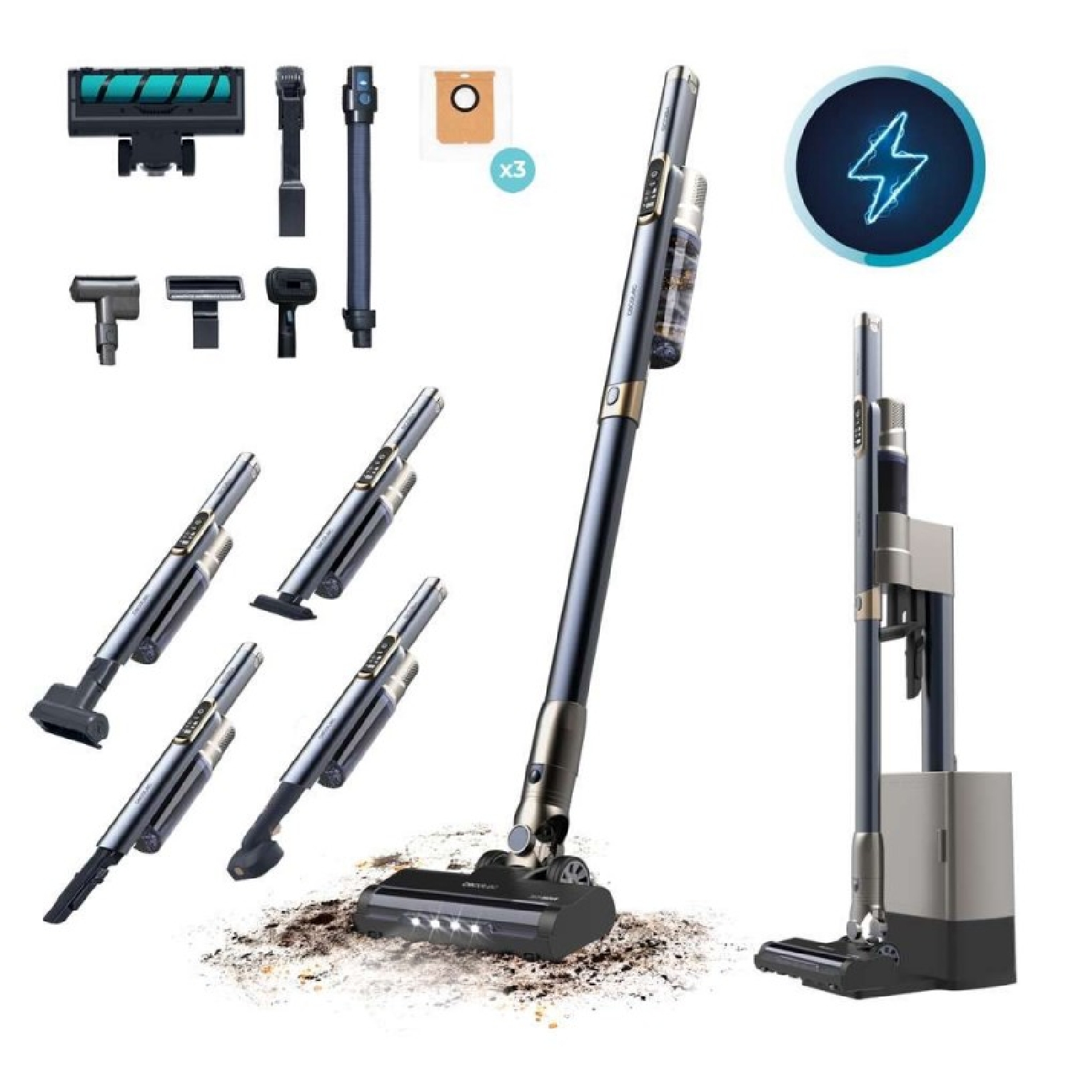 Cecotec Aspiradora Escoba Ligera sin Cable con Base Autovaciado Scoba 3000 Station. Motor Digital Brushless 210W