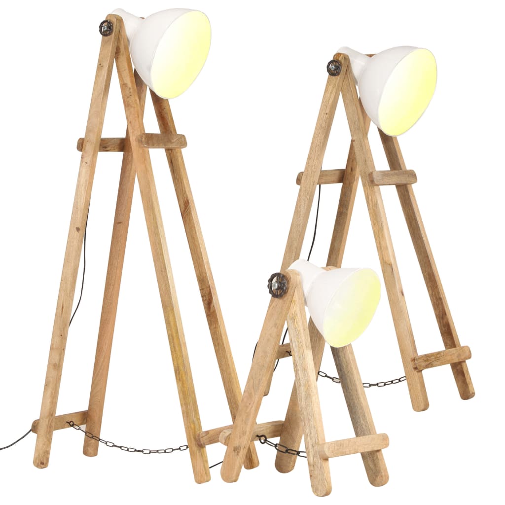 vidaXL Madera Maciza de Mango Lámpara de Pie 3 Piezas E27 Iluminación Color Blanco,  Plateado, y mas