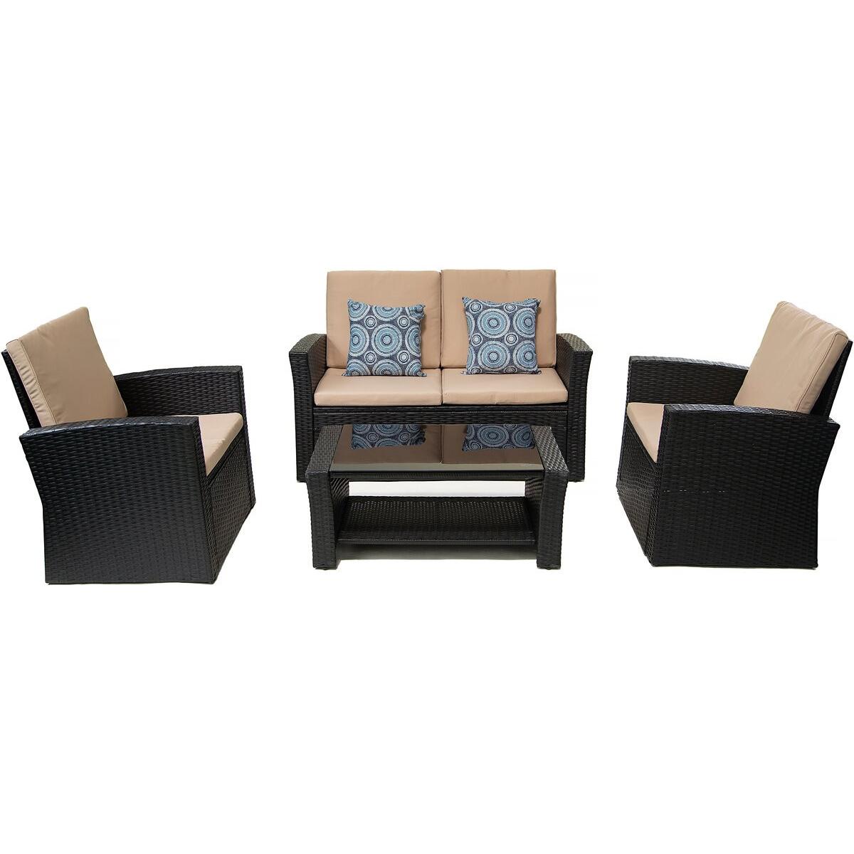 Habitat y Jardin - Juego de muebles de jardín "Ilana" - 4 piezas - Mimbre - Negro