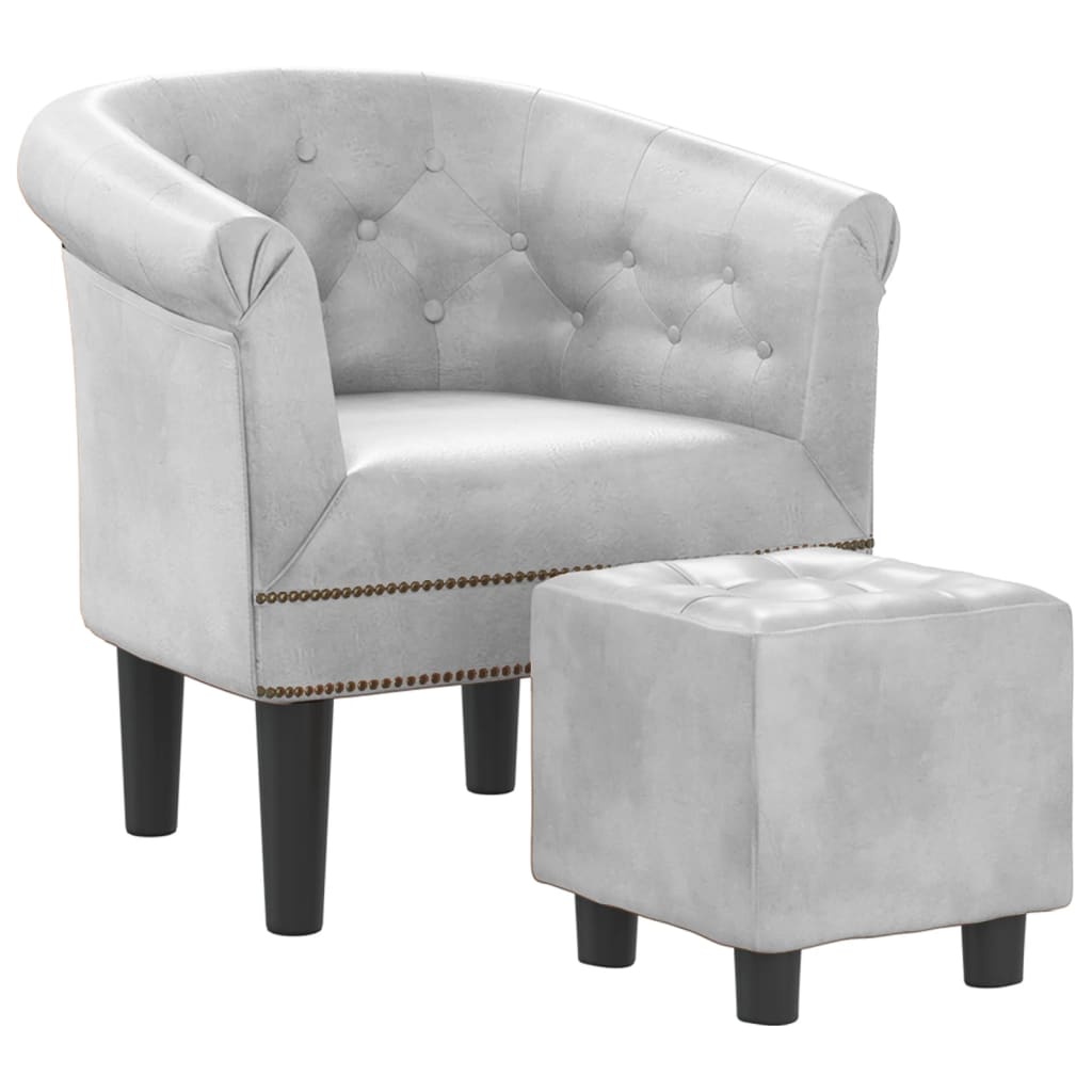 vidaXL Sillón con taburete cuero sintético Marrón, Plateado, Blanco Sillon Dormitorio Sillon Comodos Silla Relax Sillón Sofá