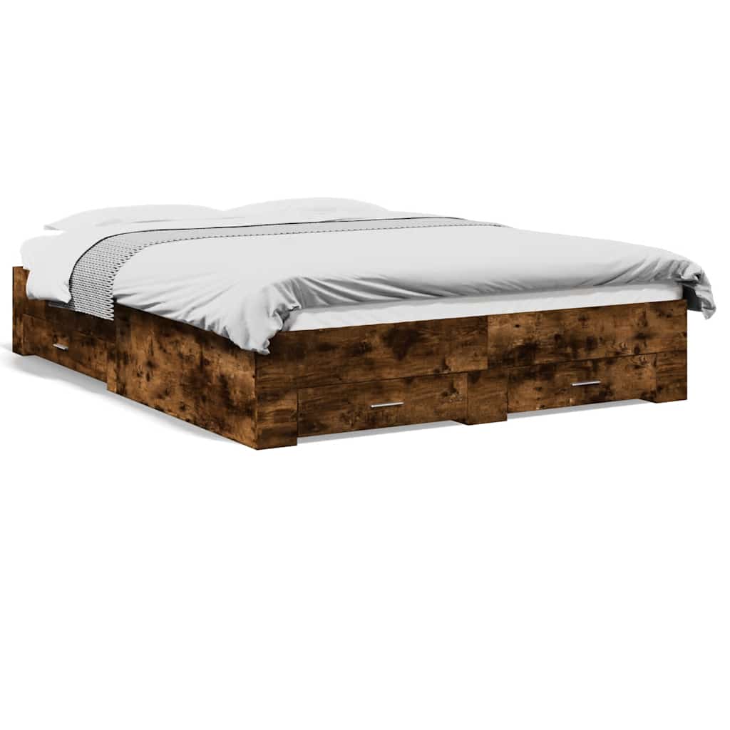 vidaXL Cama con cajones madera de ingeniería roble ahumado 150x200 cm