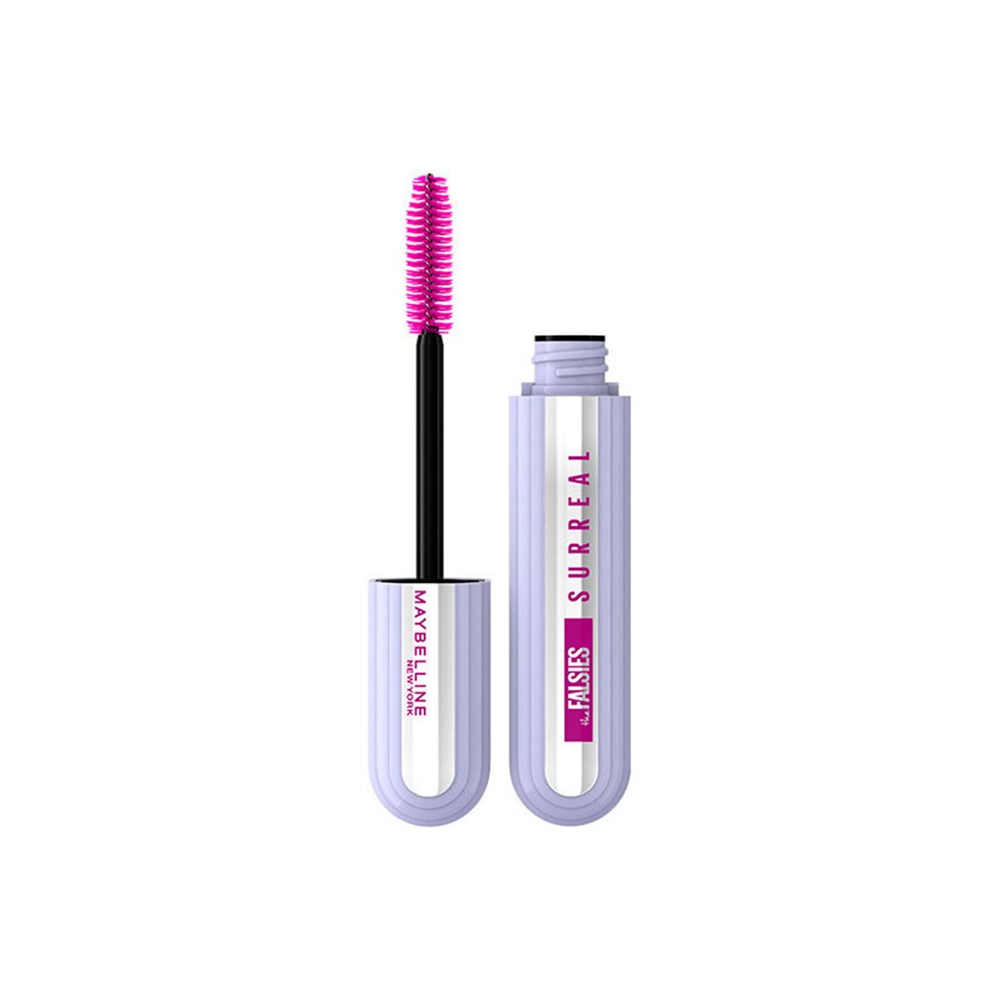 Maybelline New York - Máscara de pestañas Falsies Surreal Black con fórmula vegana, tecnología Hybrid Fiber y cepillo helicoidal para alargamiento +36 % y volumen 10X, resistente a grumos y manchas hasta 24 h