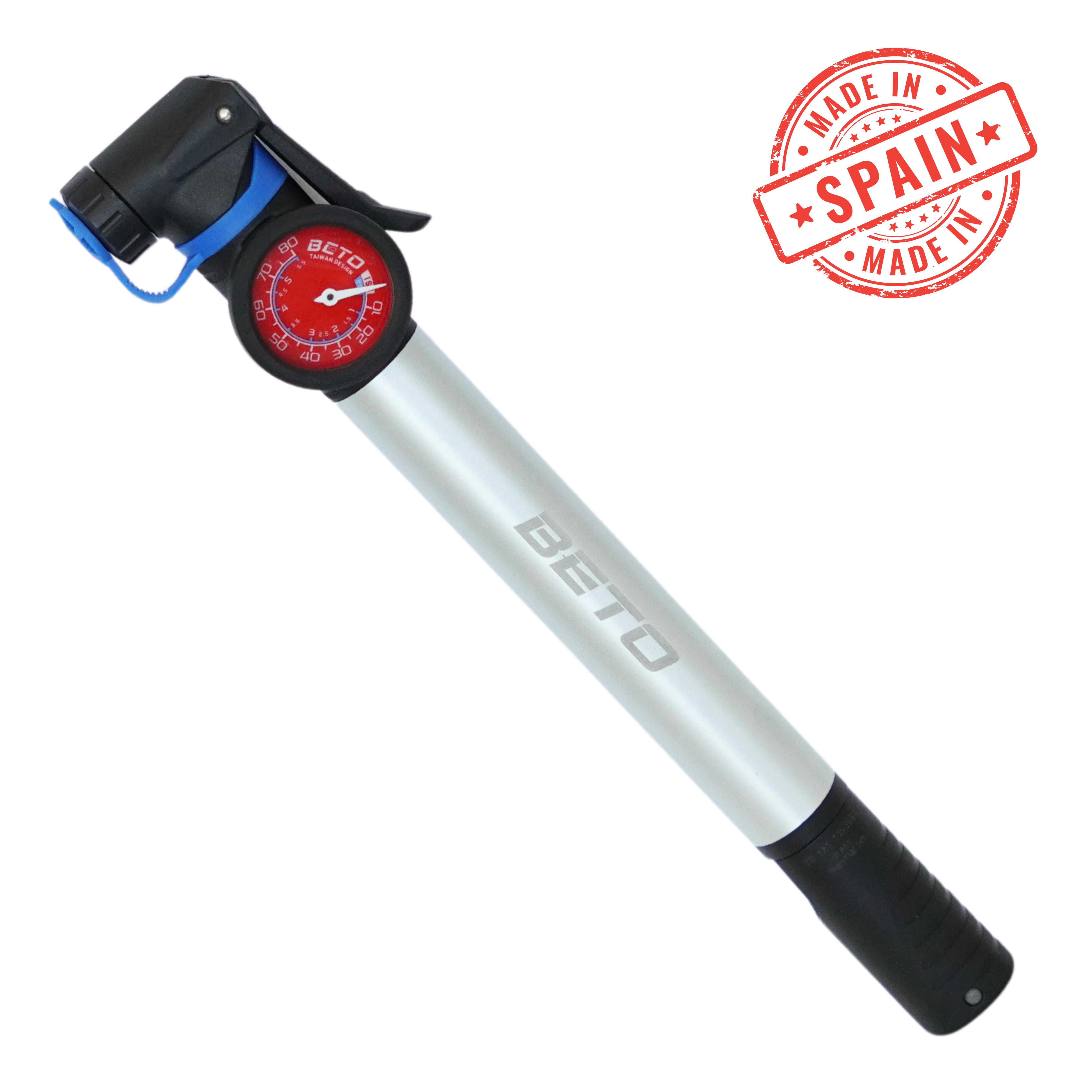 Bomba de aire de alta gama para presurizadores y bicicletas con manómetro 27 cm - Aluminio - Max. 80 PSI TuboPlus - Presurizador de Pelotas de Tenis y Padel