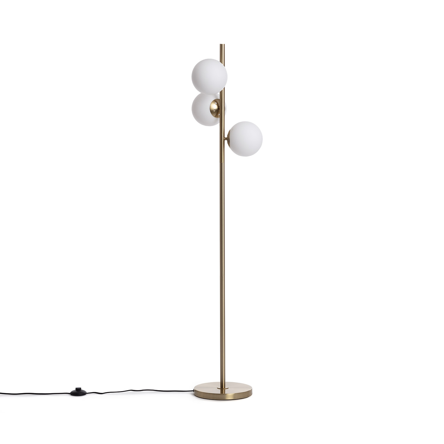 LEDKIA LIGHTING - Lámpara de Pie Moonlight Brass | 3 Focos E27 | Diseño Elegante | Metal y Cristal Resistente | Ideal para Salón y Dormitorio, Dorado, Cristal