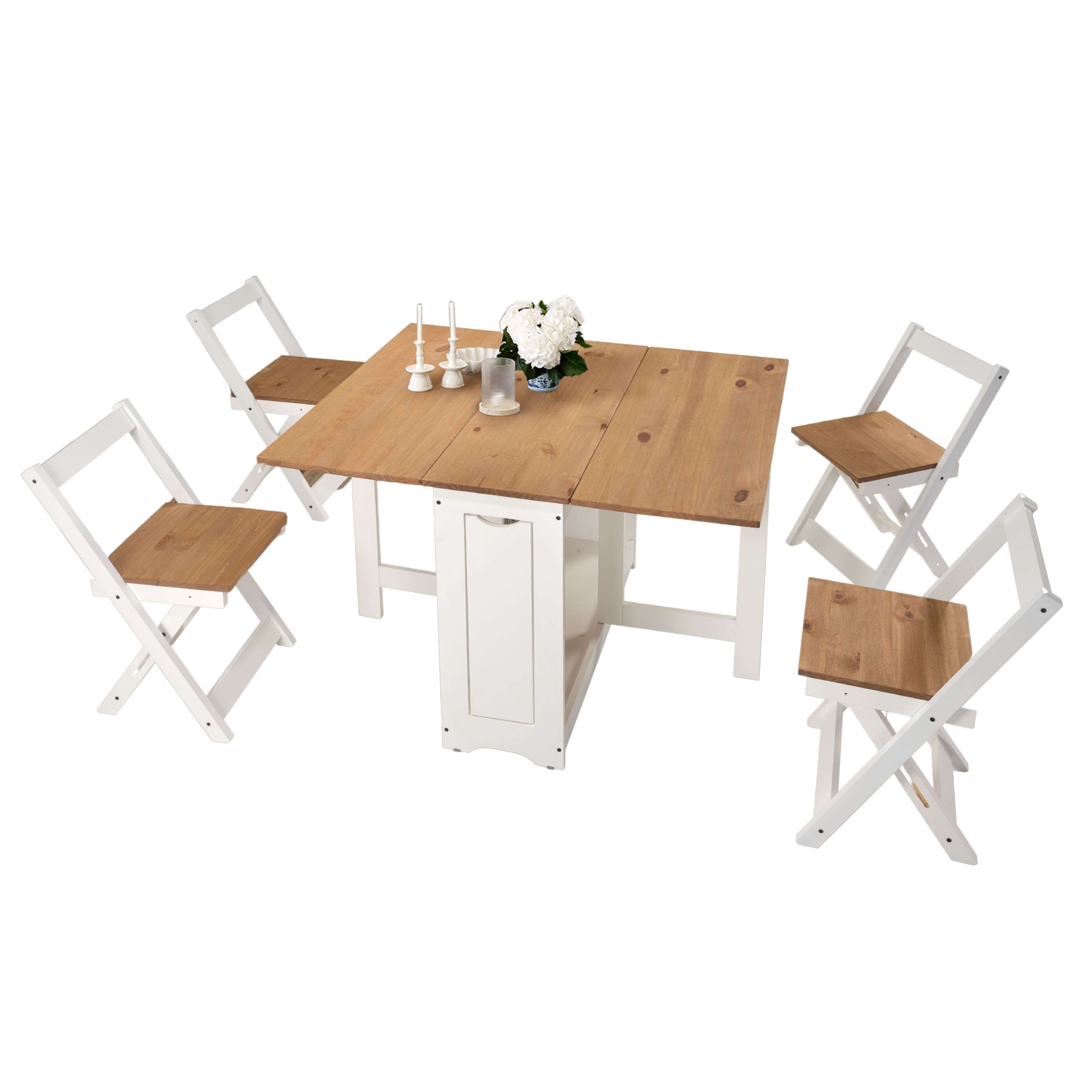 Miroytengo Set Mesa de Cocina Plegable con 4 Sillas Plegables Comedor o Cocina Belisim 2 Alas Abatibles Blanco mate y Roble