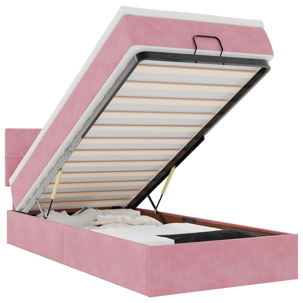 vidaXL Estructura de cama otomana colchón terciopelo rosa 90x200cm