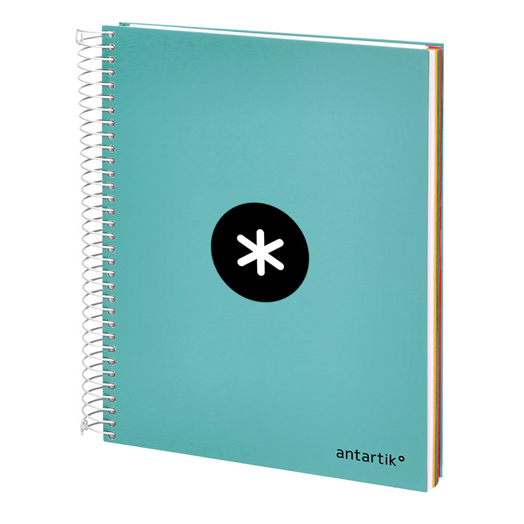 Liderpapel KD90 - Cuaderno Espiral A5 Serie Antartik Tapa Forrada, Cuadrícula 5mm, 6 Bandas de Colores, 6 Taladros, 120 Hojas de Papel de 100g/m2 - Azul Turquesa