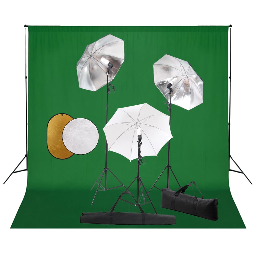 vidaXL Kit Estudio Fotográfico Lámparas Sombrillas Fondo y Reflector Soporte Color Blanco,  Verde,  Negro y mas