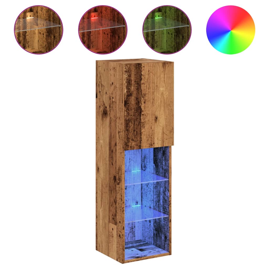vidaXL Muebles TV con luces LED 2 uds madera envejecida 30,5x30x102 cm