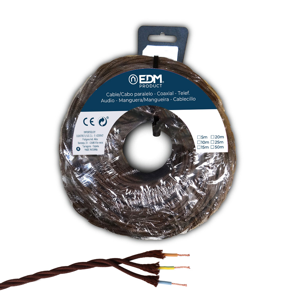 PARALELO TEXTIL TRENZADO 3x1,5mm MARRON 25m