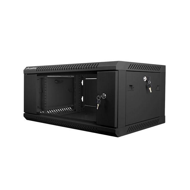 Lanberg - Armario Rack WF01-6404-10B autoensamblable de 4U en acero laminado y vidrio templado negro, capacidad 60 kg, para instalación en pared en entornos de red y servidores