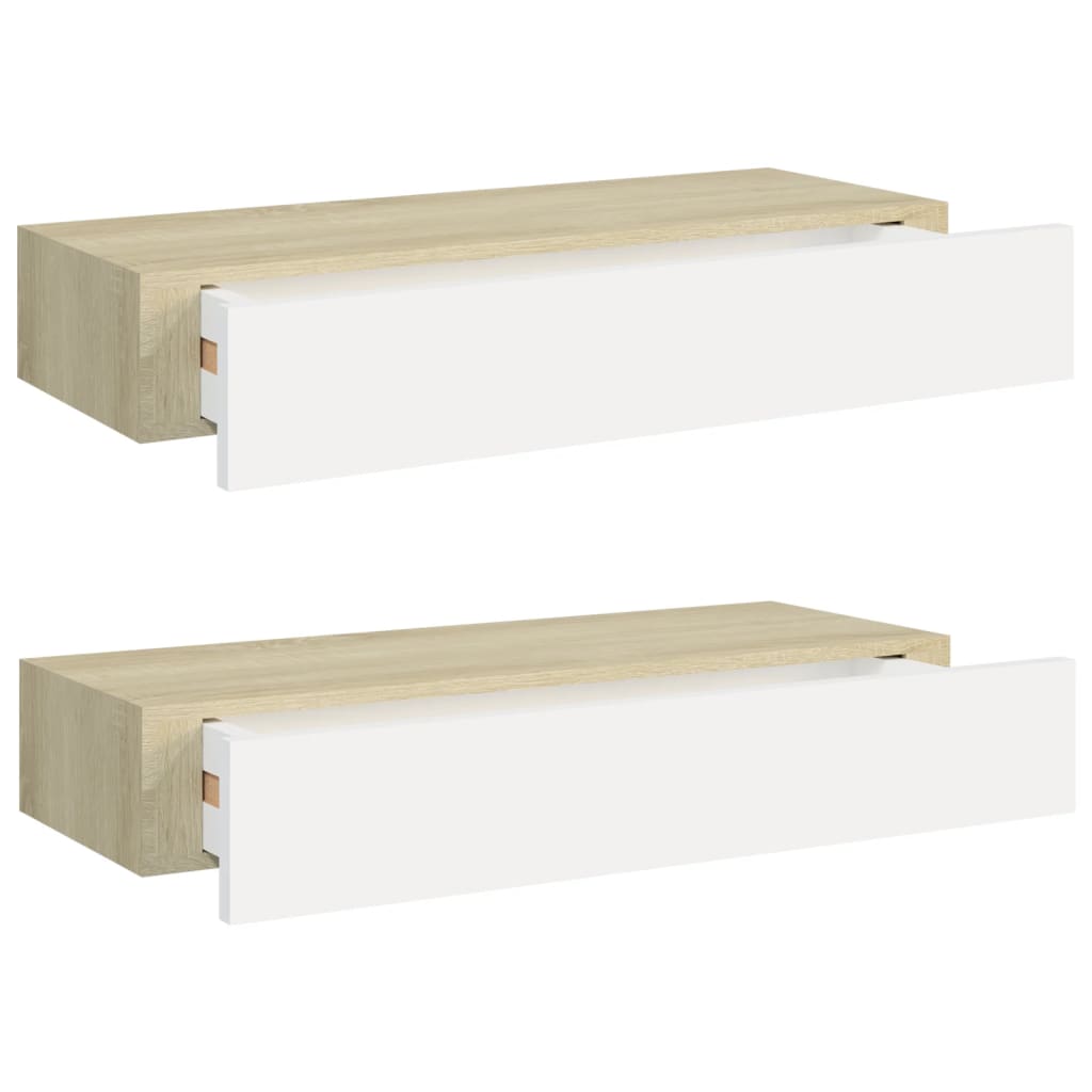 Vidaxl Estantes de Pared con Cajón 2 Uds MDF 60x23,5x10 Cm Blanco, Negro, Gris - Mueble Almacenaje Estantería para Oficina, Estudio, Sala de Estar, Dormitorio