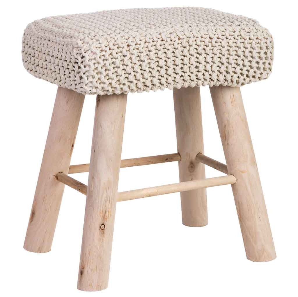 Wonderlust Deco - Taburete de madera y algodón trenzado blanco26x39x44h cm Blanco 26x39x44h cm