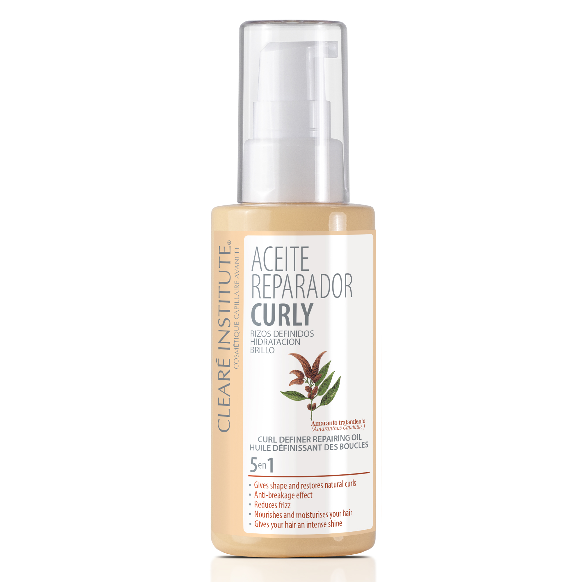 Clearé Institute - Aceite Reparador | Tratamiento Pelo Seco y Dañado | Anti Frizz Cabello Rizado | Activador de Rizos Definidos Hidratante | Método Curly | 89% Ingredientes Naturales | 50ml