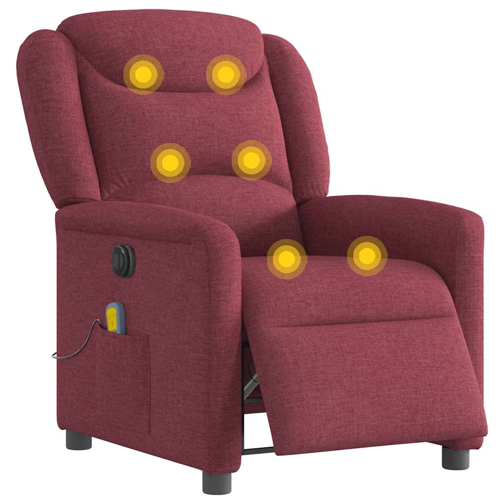 vidaXL Sillón de masaje reclinable eléctrico tela rojo tinto