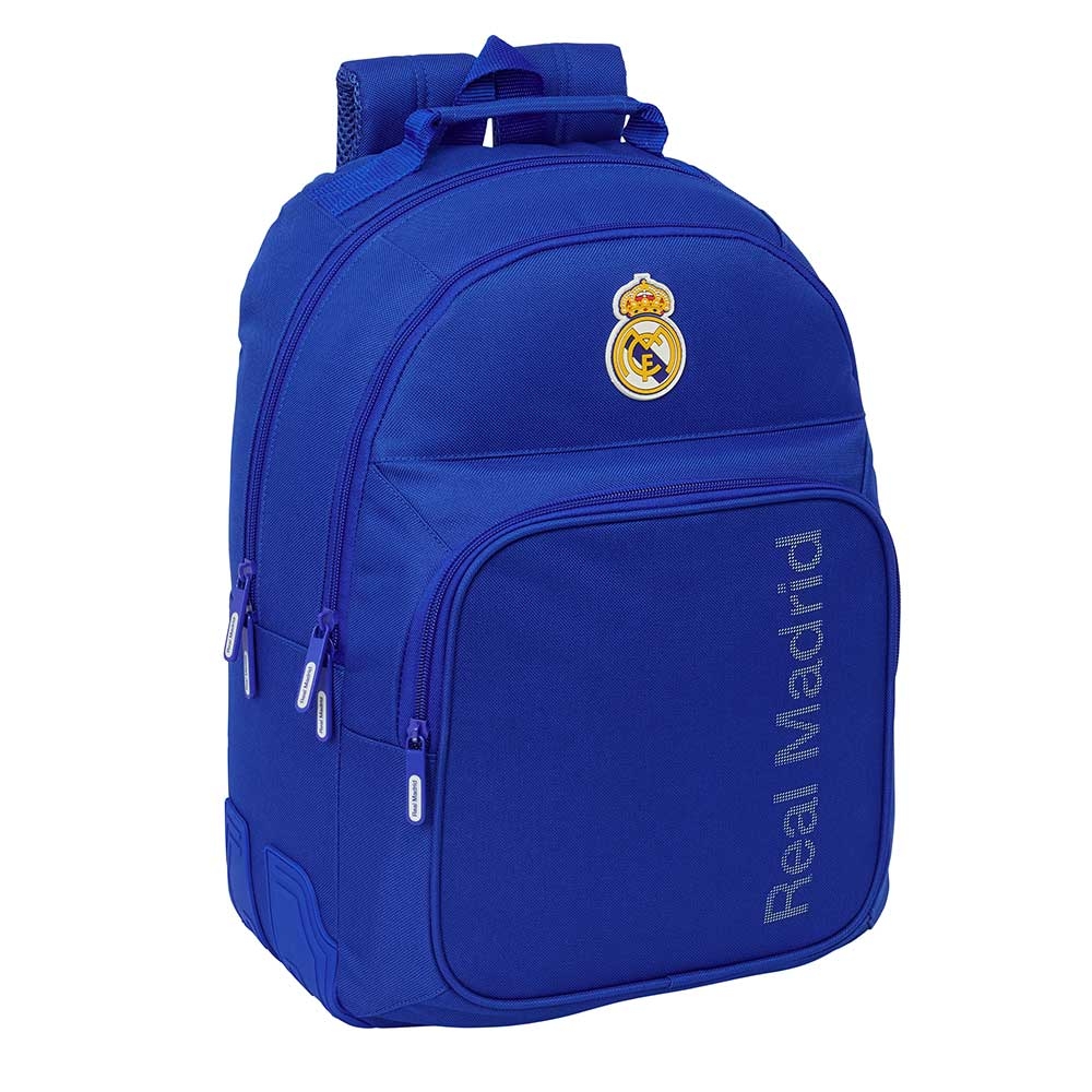 Mochila Escolar Oficial Real Madrid 20L Azul con Espalda Acolchada, Cantoneras Reforzadas y Sistema Adaptable a Carro para Niños