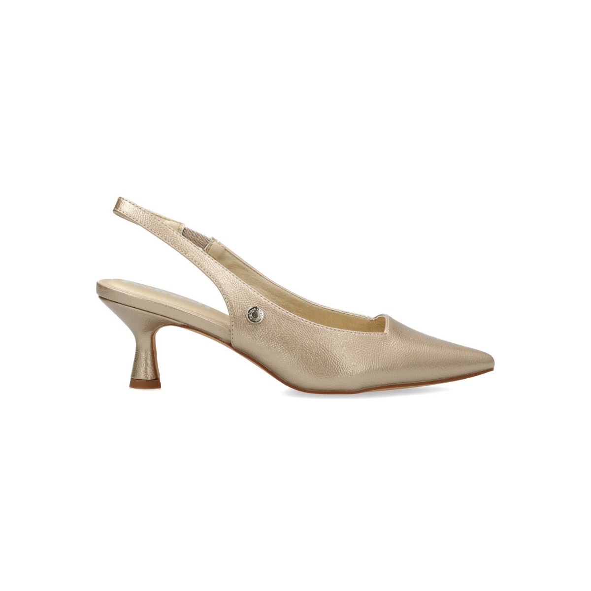 Refresh - Zapato salón charol metalizado vegano REFRESH para mujer con punta fina, tacón de 5,5 cm y planta acolchada color oro