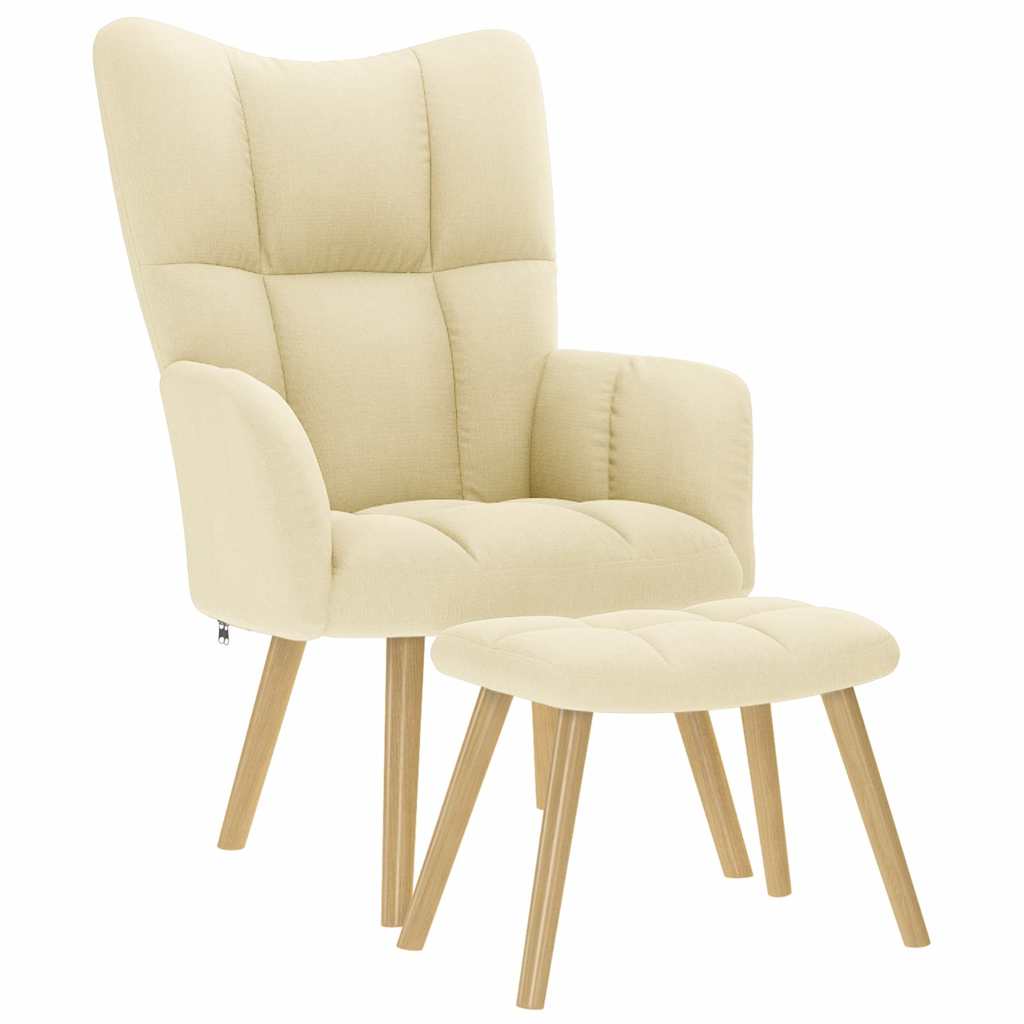 vidaXL Sillón de relax con taburete tela color crema
