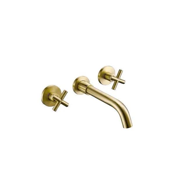 VALAZ Nalon Grifo bimando para lavabo empotrado con estructura redonda color dorado cepillado