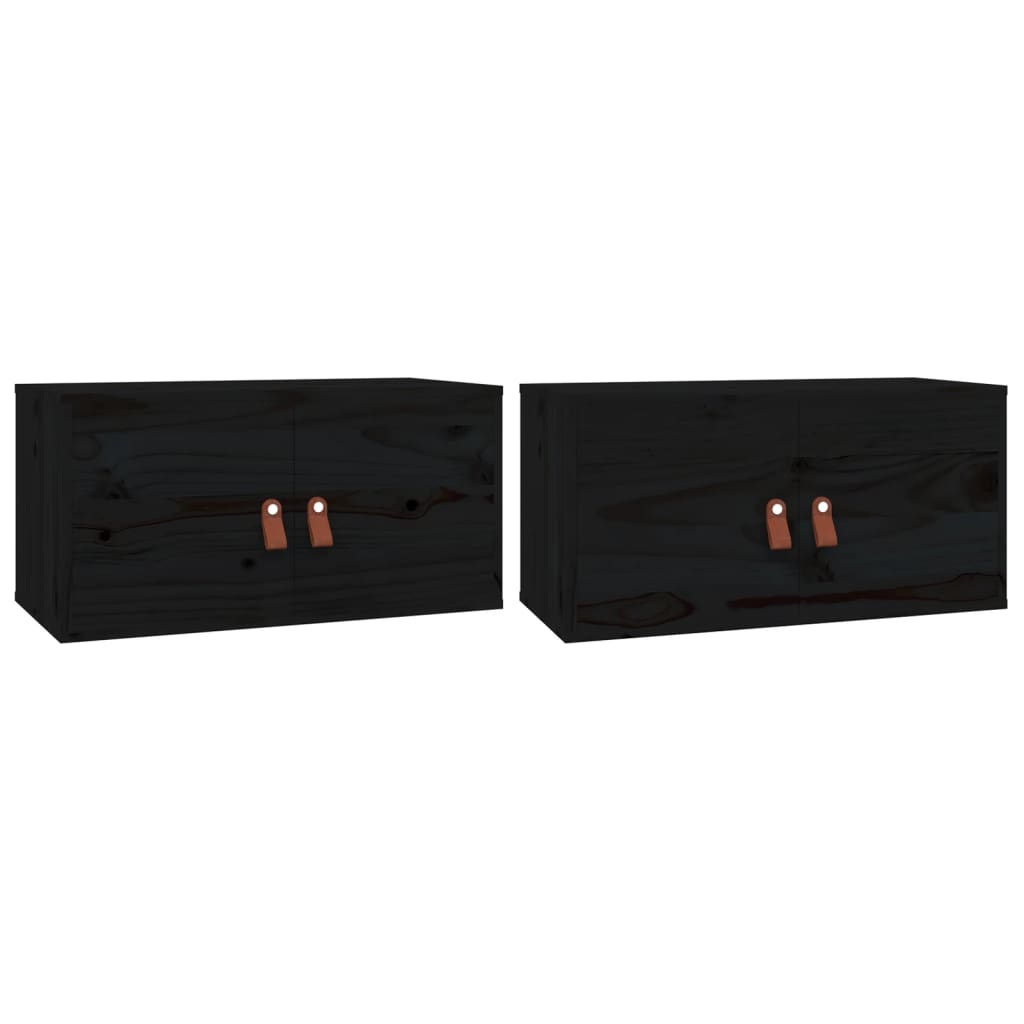 vidaXL Armarios de pared 2 uds madera maciza de pino negro 60x30x30 cm