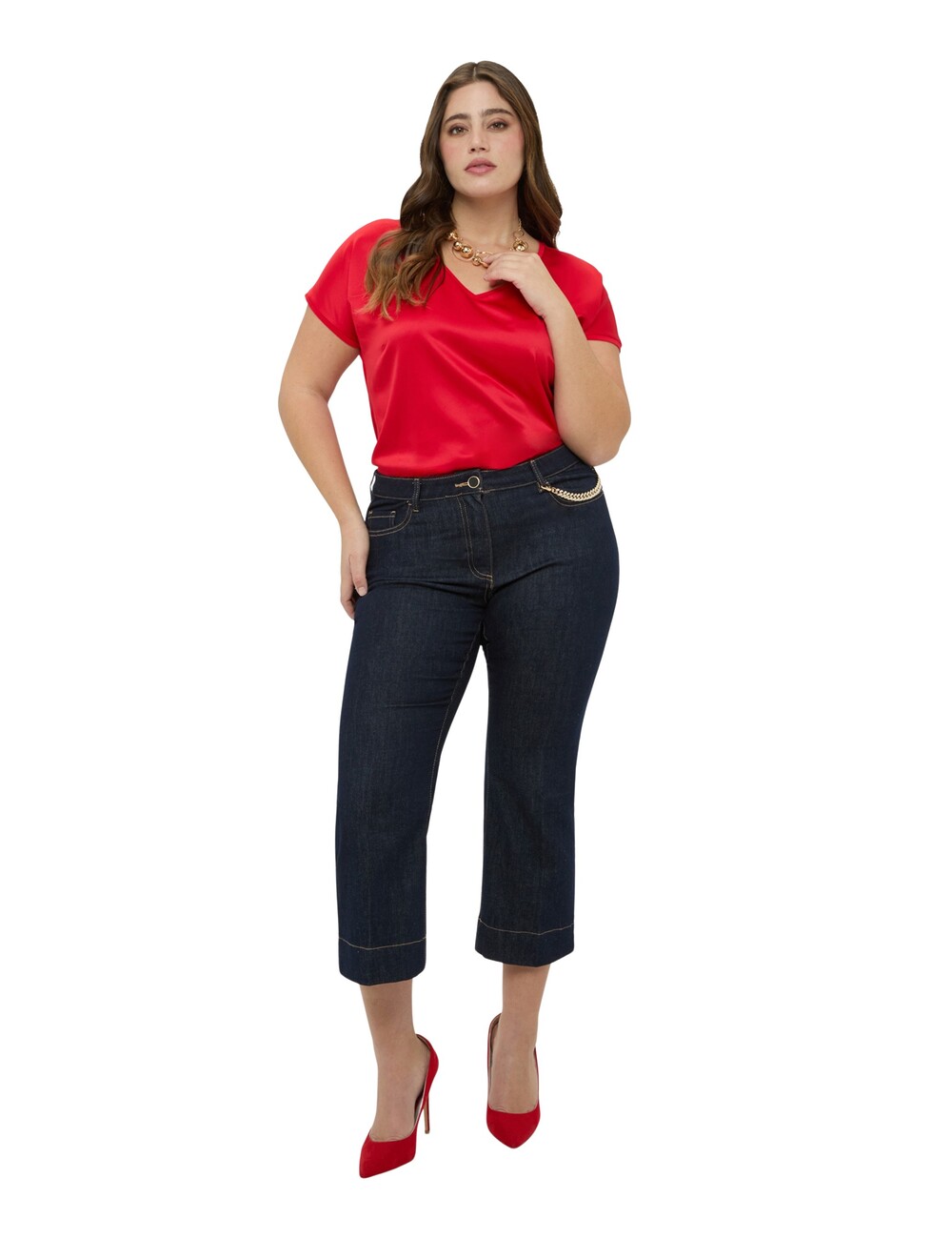 Fiorella Rubino - Camiseta bimatérica con escote en V