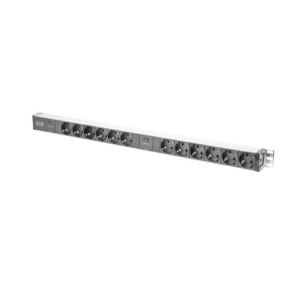 Digitus Regleta de aluminio con protección frente a sobrecarga, enchufe de seguridad con 12 tomas, 2 enchufes de seguridad con cable de 2 m