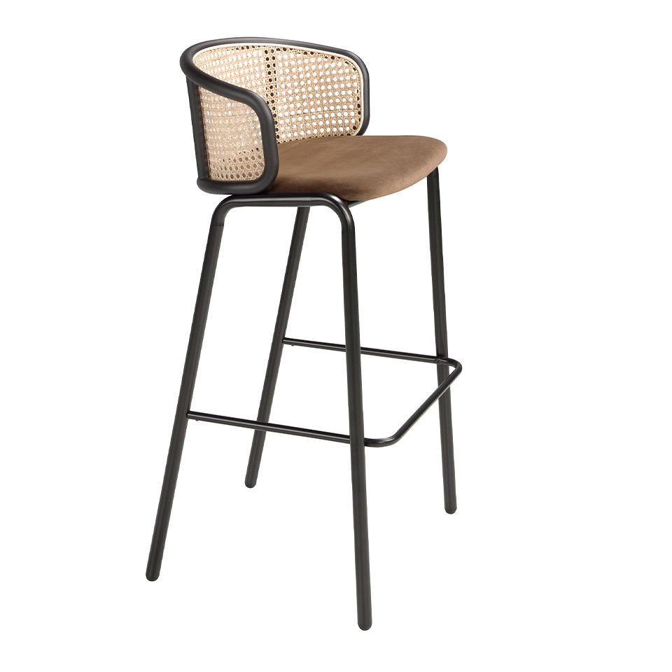 ANGEL CERDÁ 4128C Taburete terciopelo marrón y rattan , Marrón , Tela aterciopelada , 51 x 50 x 95