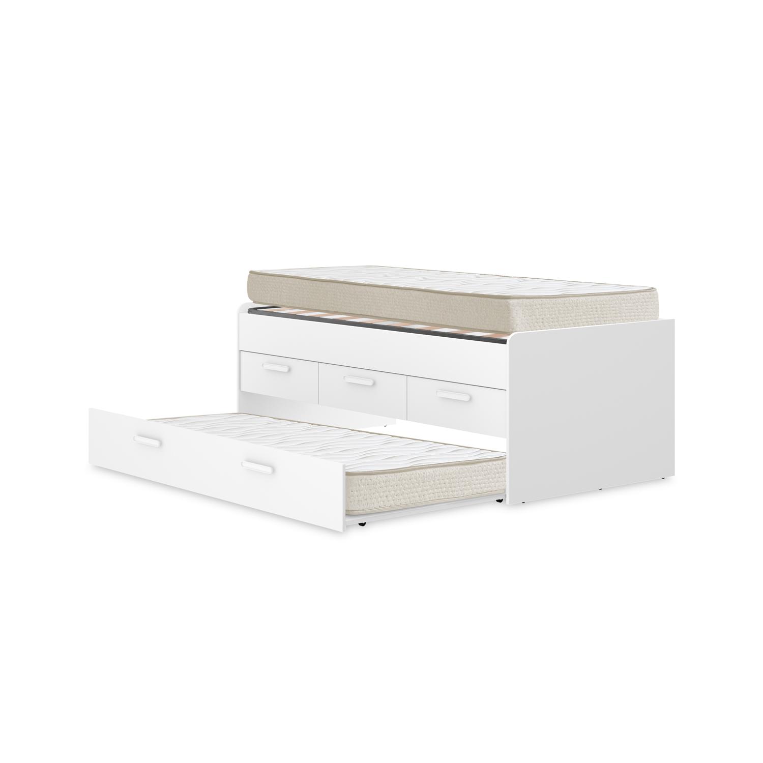 Pack ahorro juvenil Cama nido Leka con 3 cajones, 1 Somier y 2 Colchones viscoelásticos Nova 90 x 190 cm | Subida a domicilio