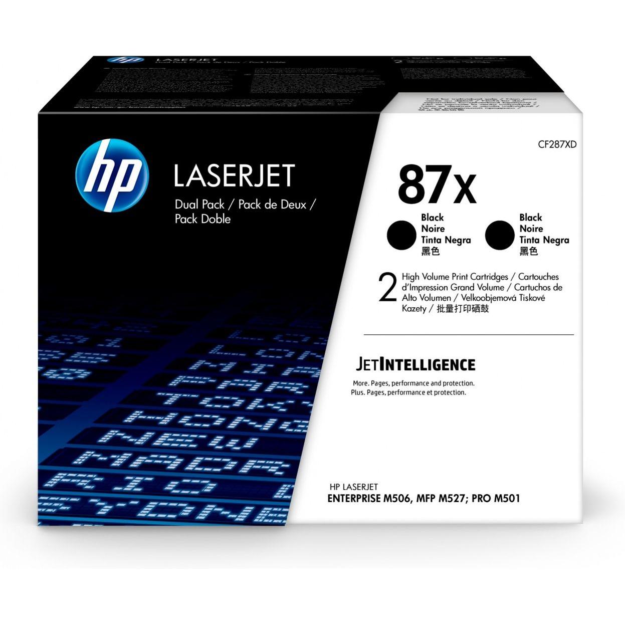 HP - Tóner CF287XD para impresoras láser monocromo con tecnología JetIntelligence, rendimiento hasta 18.000 páginas, original y reciclable