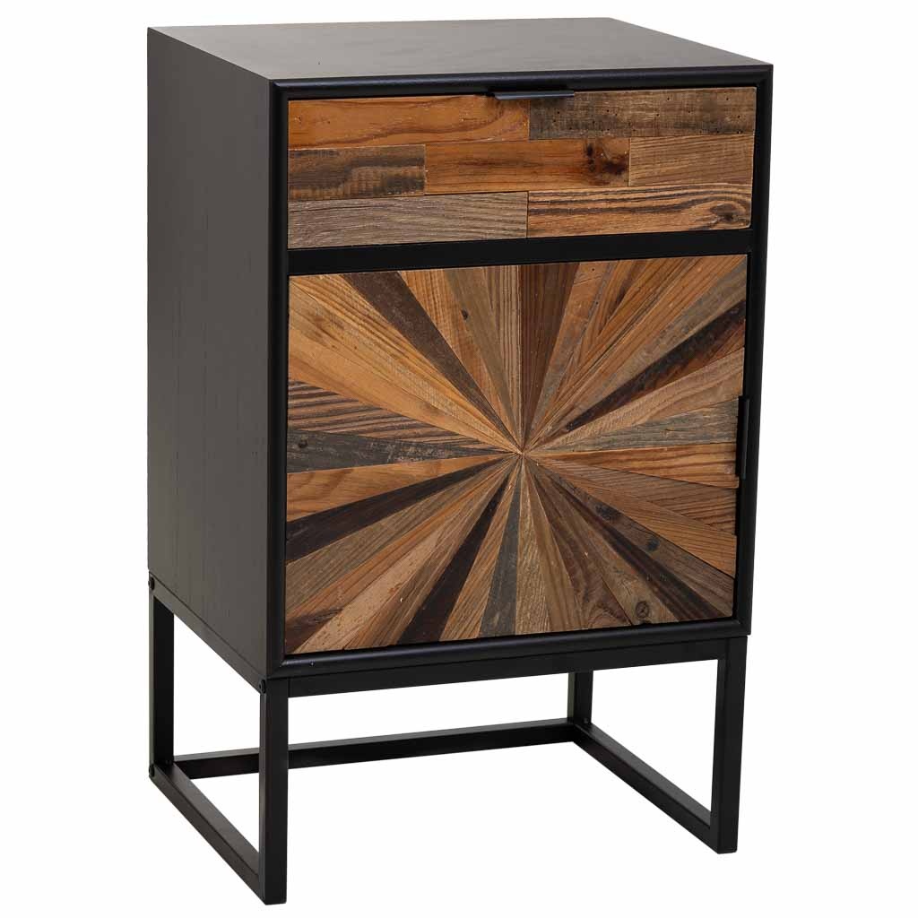 Wonderlust Deco - Mesita  de madera y metal de 1 cajon y 1 puerta marrón 44x36x67 Marrón 44x36x67