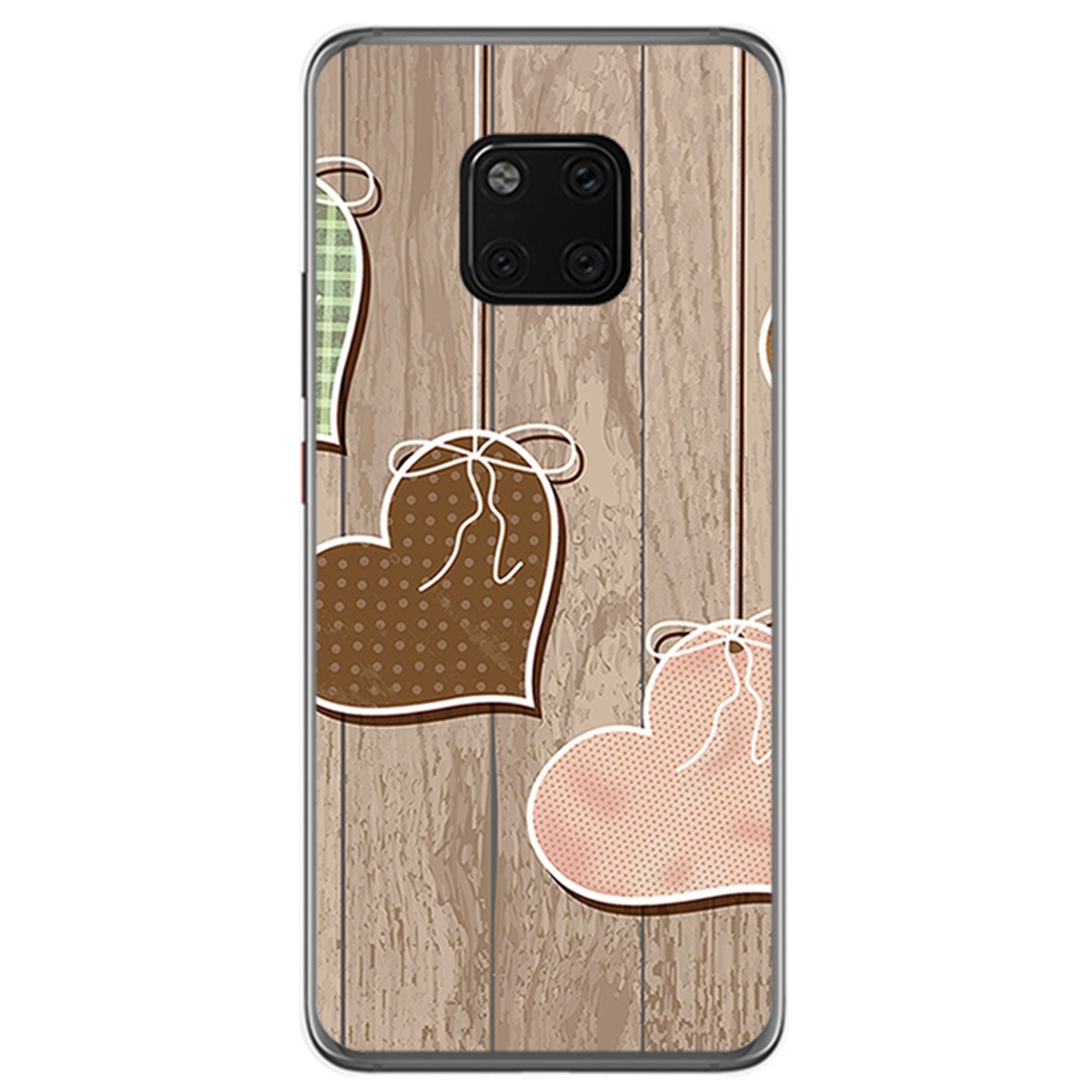 Tumundosmartphone Funda Gel Tpu para Huawei Mate 20 Pro Diseño Corazones Madera Dibujos