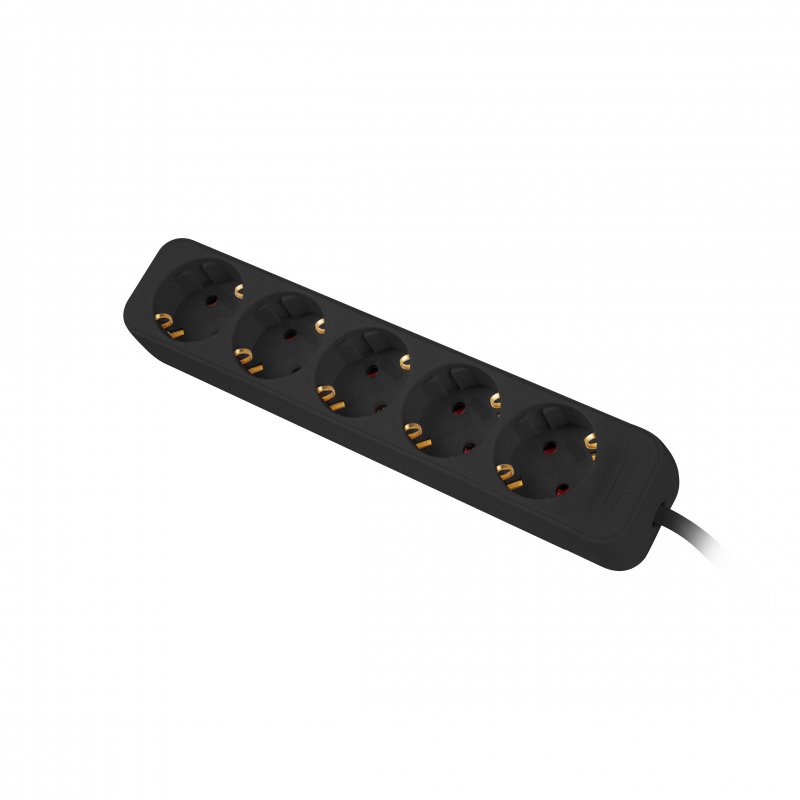 Lanberg 5 Schuko Socket Extension 1.5m - Black Plug Strip with 5 outlets, child protection, and CE certification for safe energy consumption up to 2500W, perfect for home and office use.