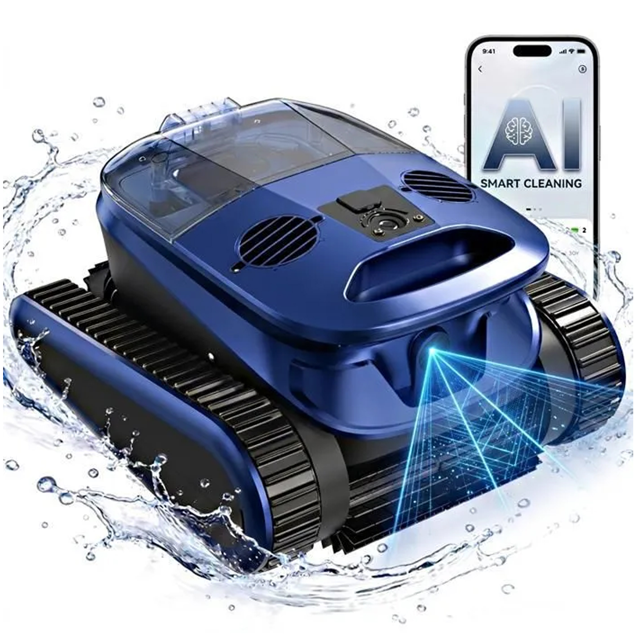 AI Robot de Piscina sin Cable con cámara y batería, Robot Piscina limpiafondos y Paredes, filtración de Dos Capas, Potente aspiración, Durante 240 mins, hasta 300㎡