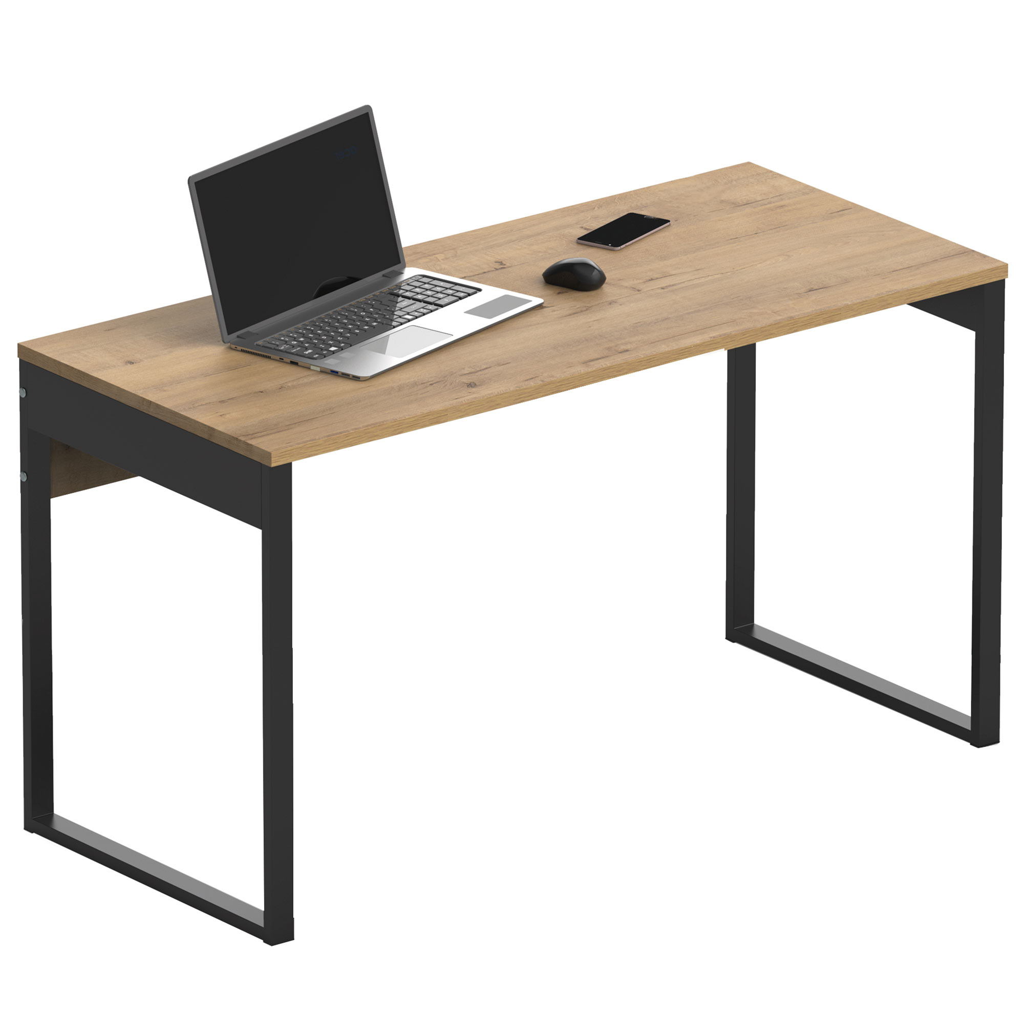 Briebe Smuk Escritorio Mesa de Ordenador Oficina Estudio, Patas Estructura Metálica Industrial 76x135x60cm, , Madera