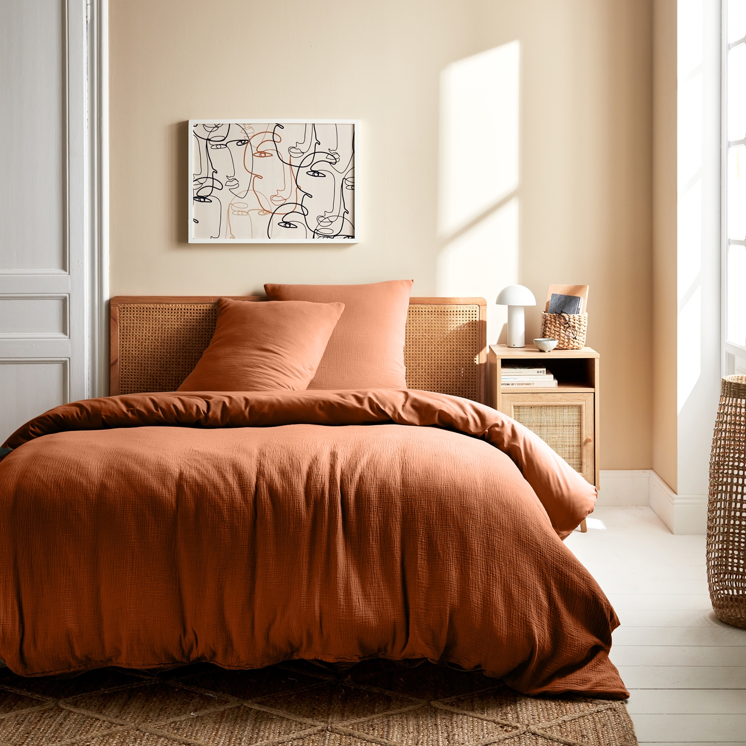 sweeek - Ropa de cama de gasa de algodón terracota , Alix , 140x200x140