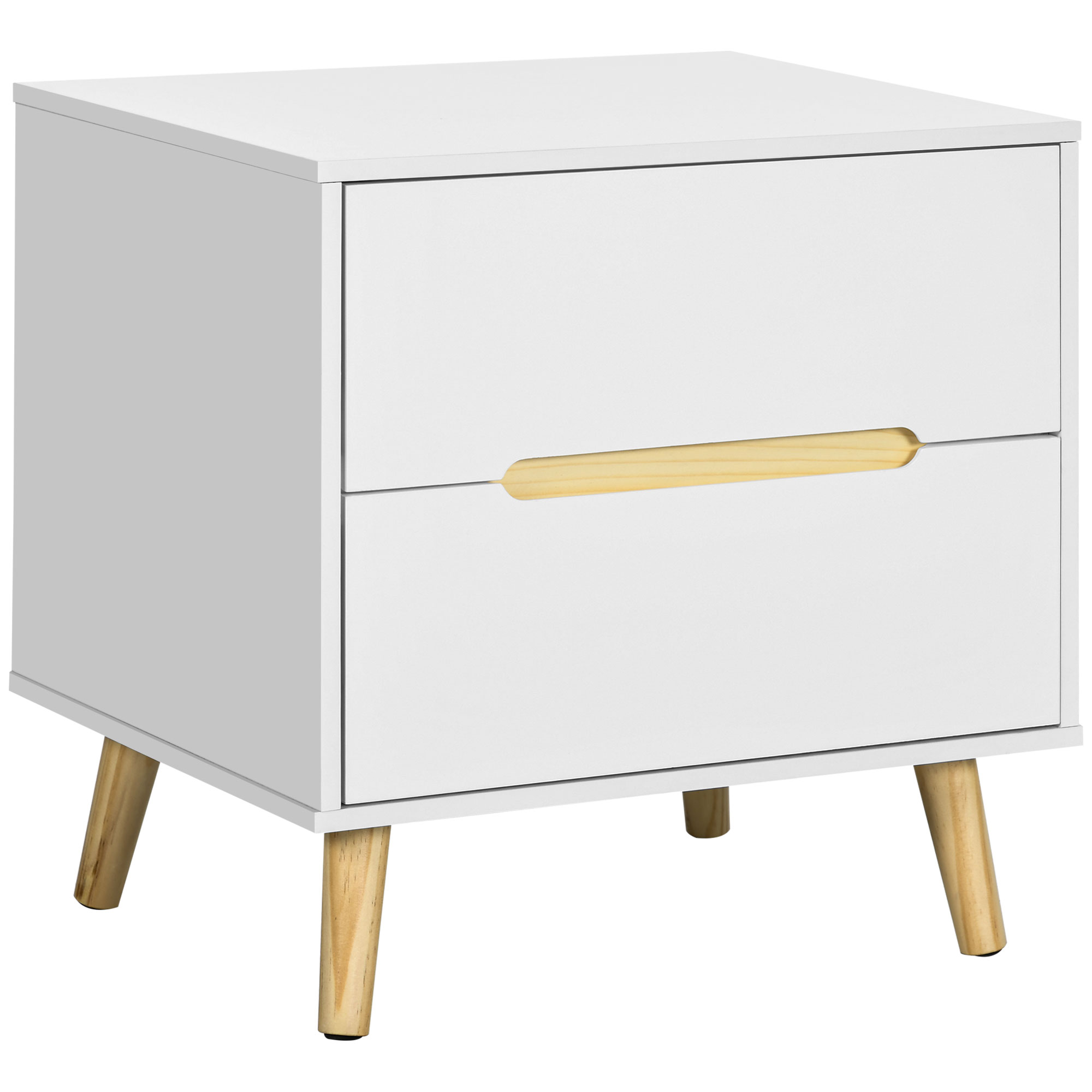 HOMCOM Mesita de Noche con 2 Cajones y Patas de Madera Mesilla de Noche para Dormitorio Salón Cama Oficina Estilo Moderno 50x40x50,5 cm Blanco
